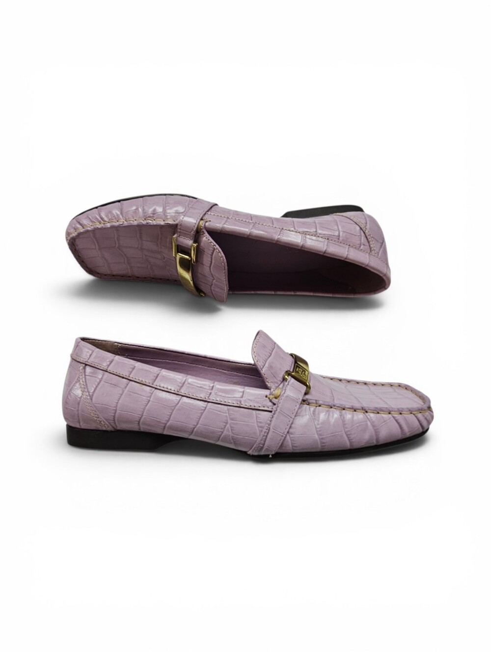 Lauren Ralph Lauren Margaret Leather Croc Embossed Loafer In Lilac Purple Size 8 - Picture 6 of 12